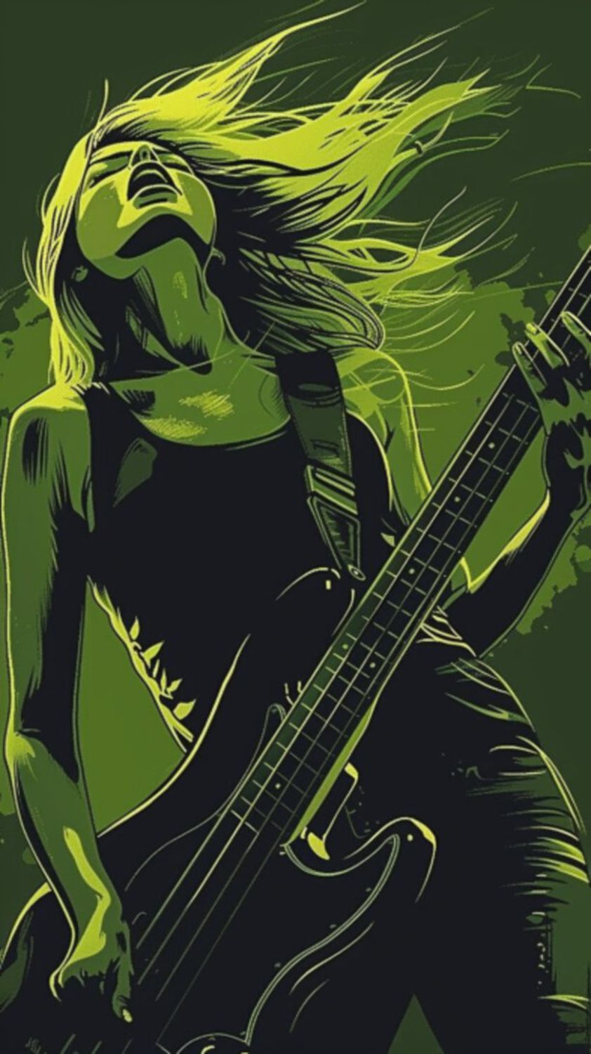 Female Bass Player in Green 11