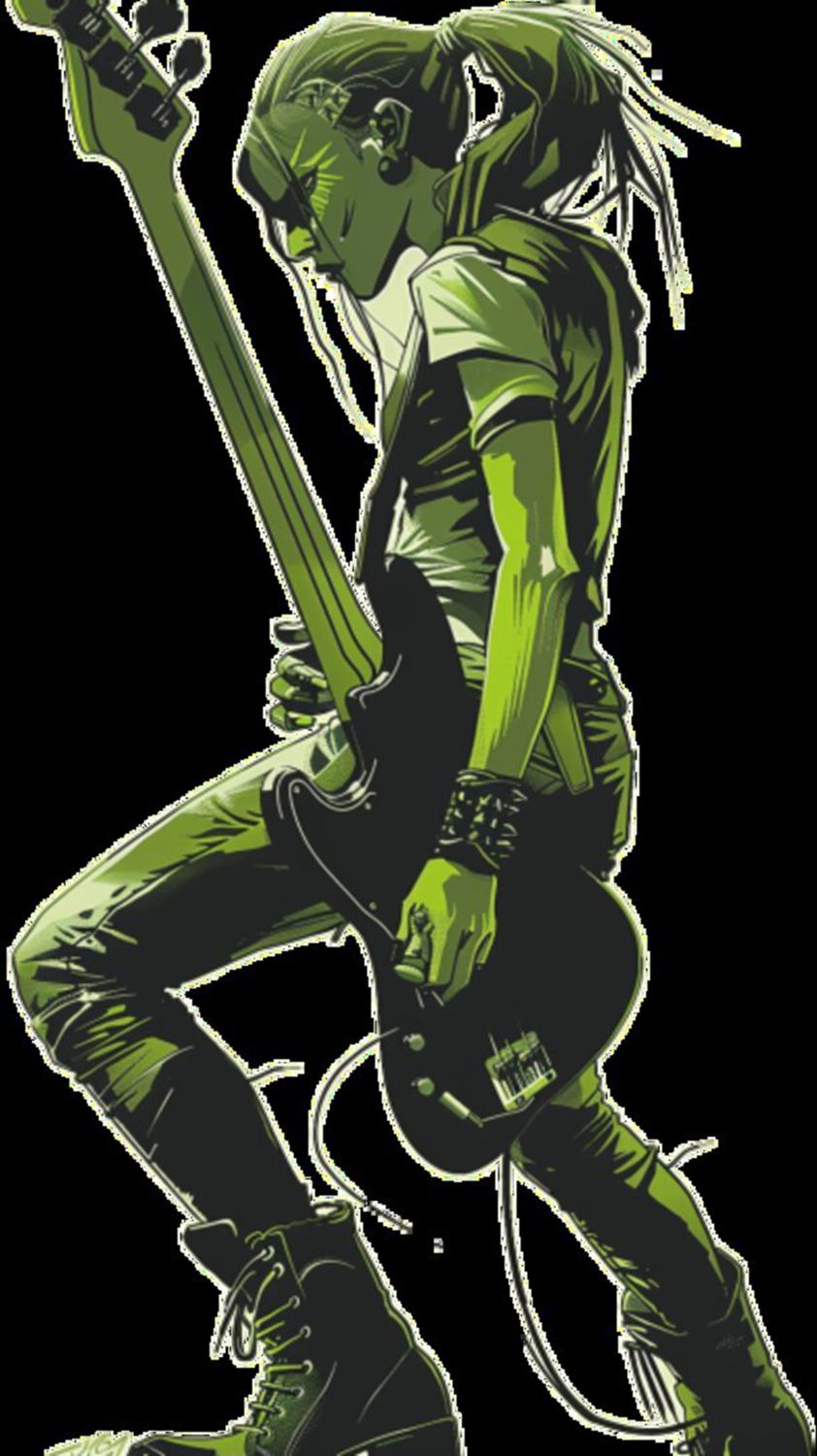 Female Bass Player in Green 13