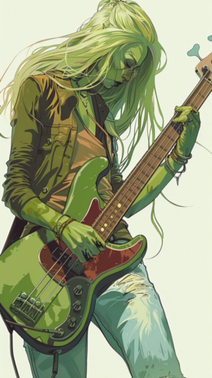 Female Bass Player in Green 17