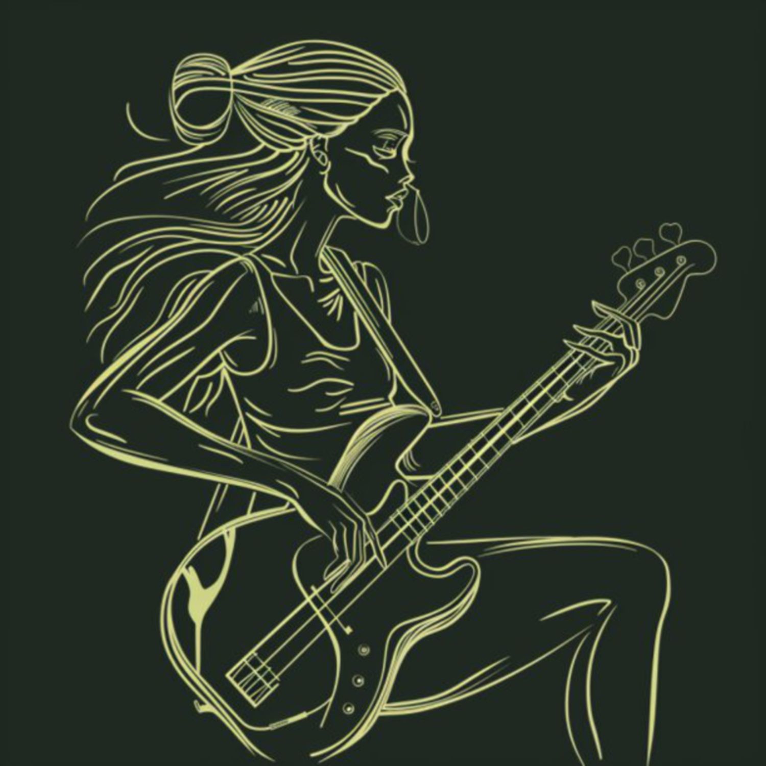 Female Bass Player in Green 21