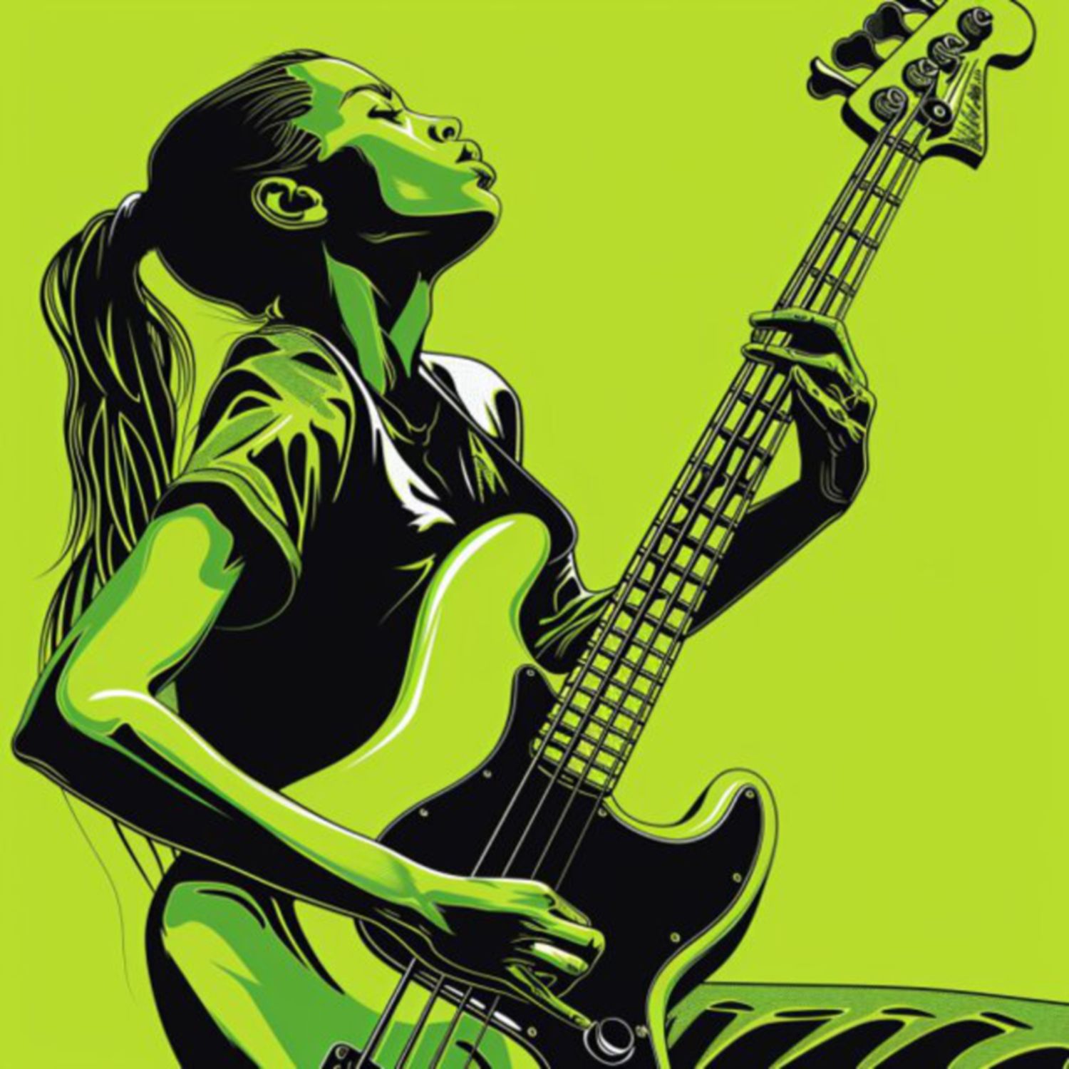 Female Bass Player in Green 26