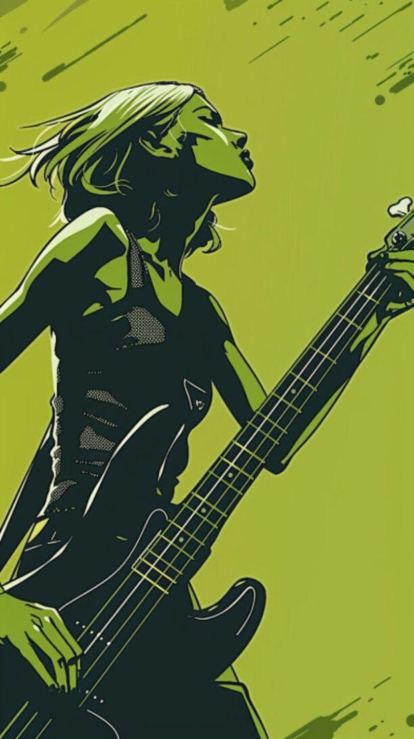 Female Bass Player in Green 15