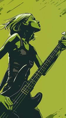Female Bass Player in Green 15