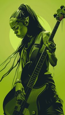 Female Bass Player in Green 16