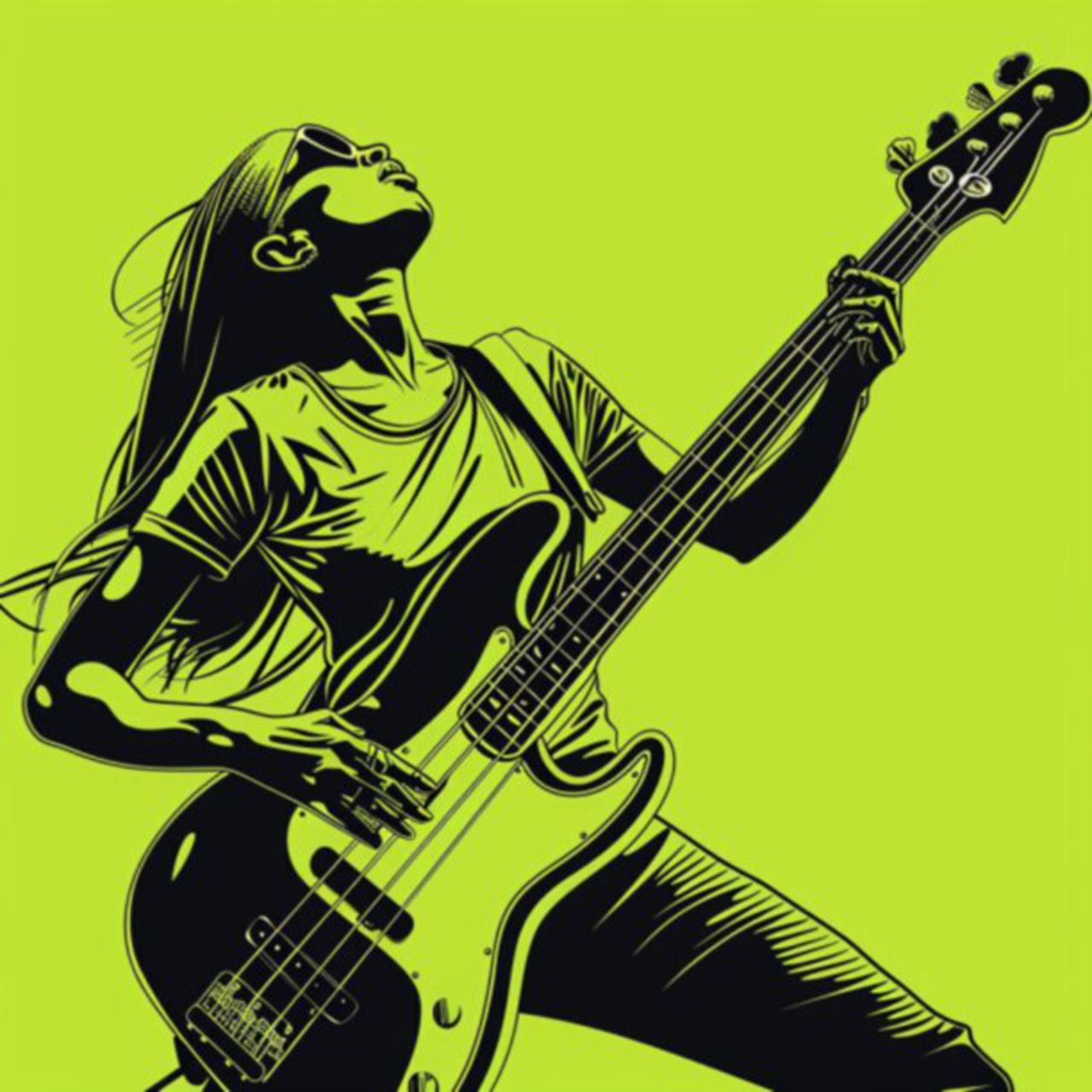Female Bass Player in Green 19