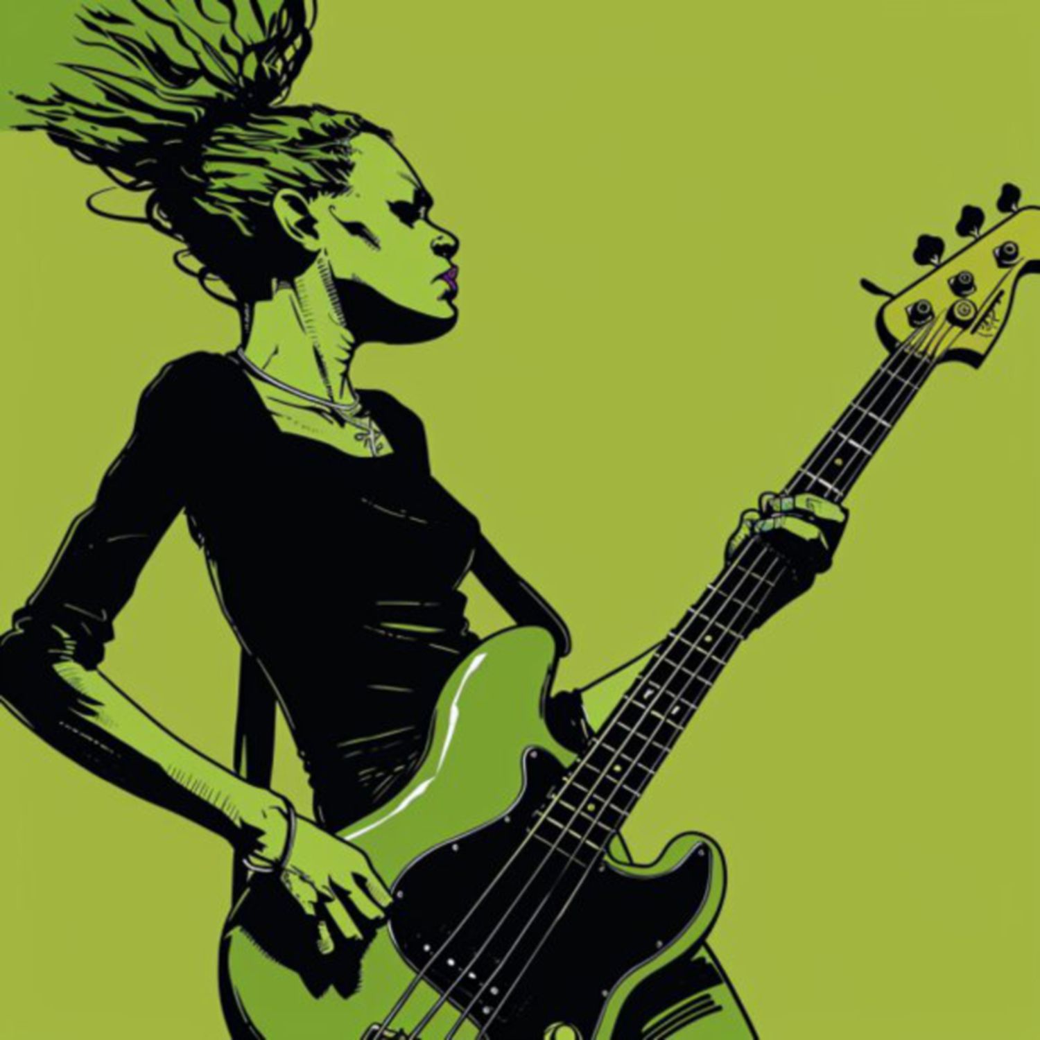 Female Bass Player in Green 22