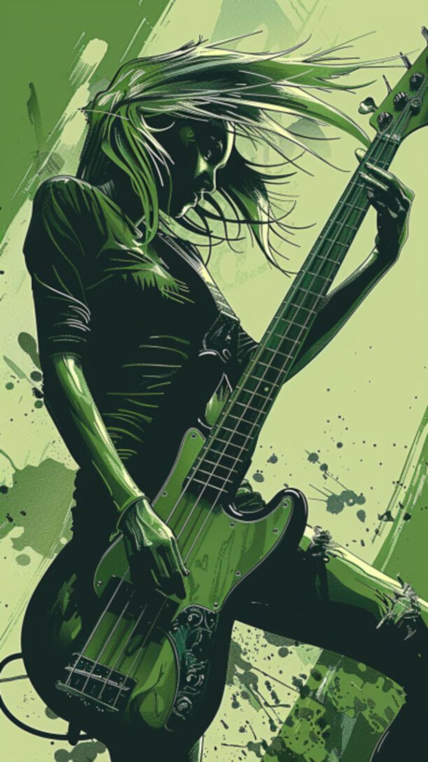 Female Bass Player in Green 14
