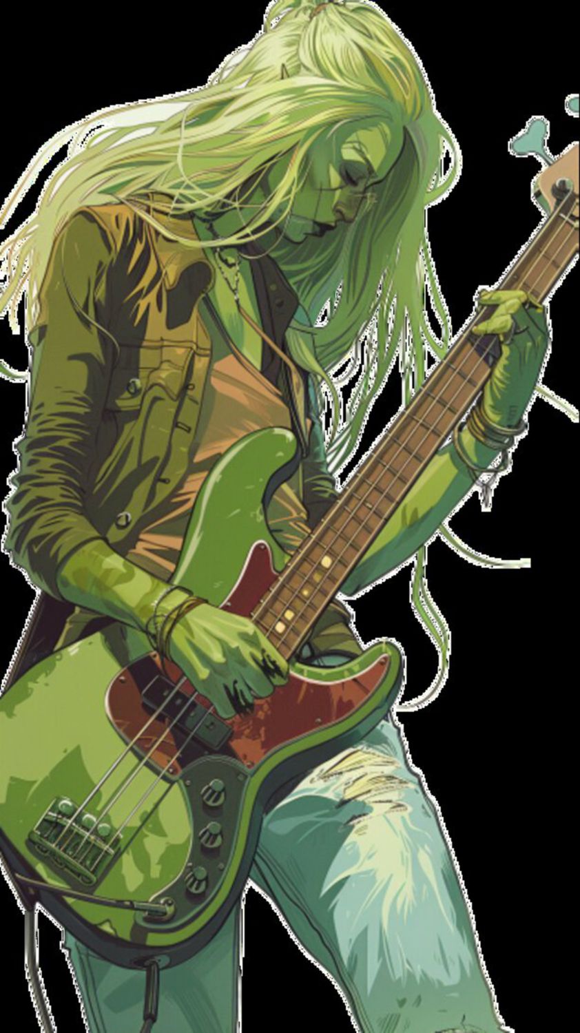Female Bass Player in Green 17