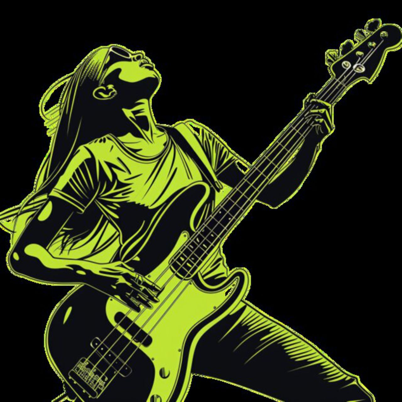 Female Bass Player in Green 19