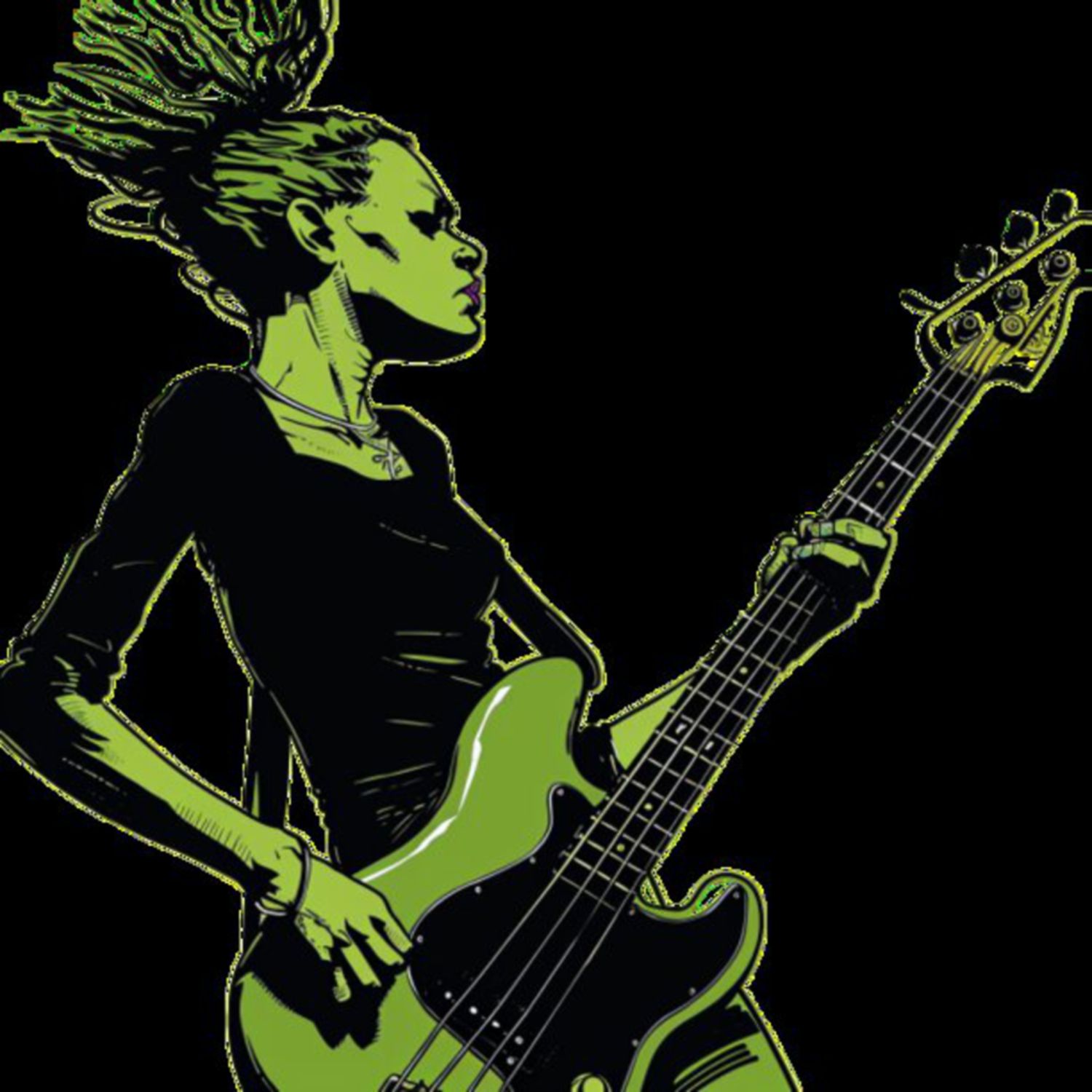 Female Bass Player in Green 22