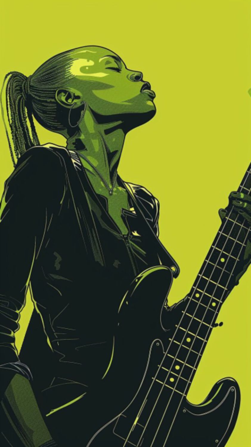 Female Bass Player in Green 35