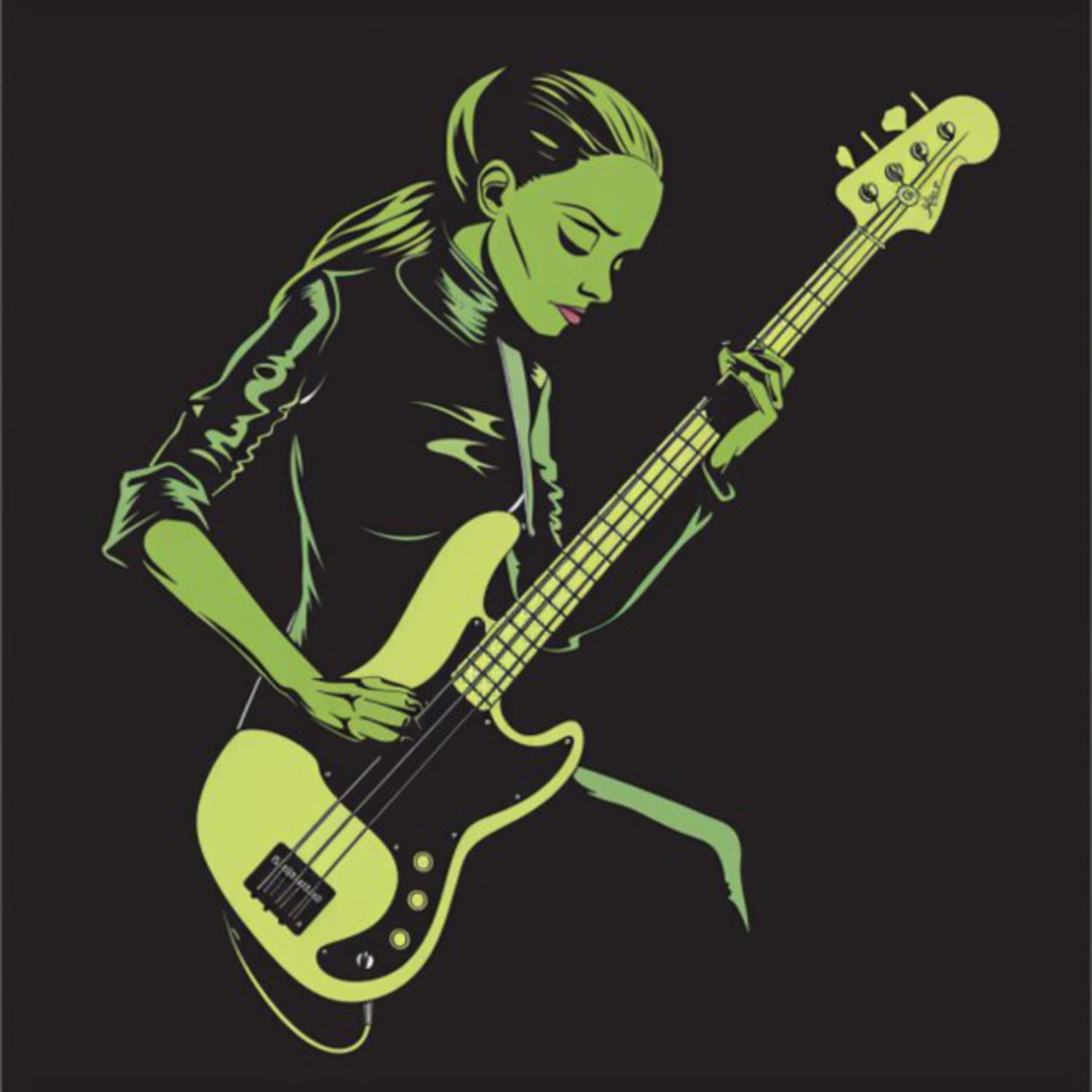 Female Bass Player in Green 27