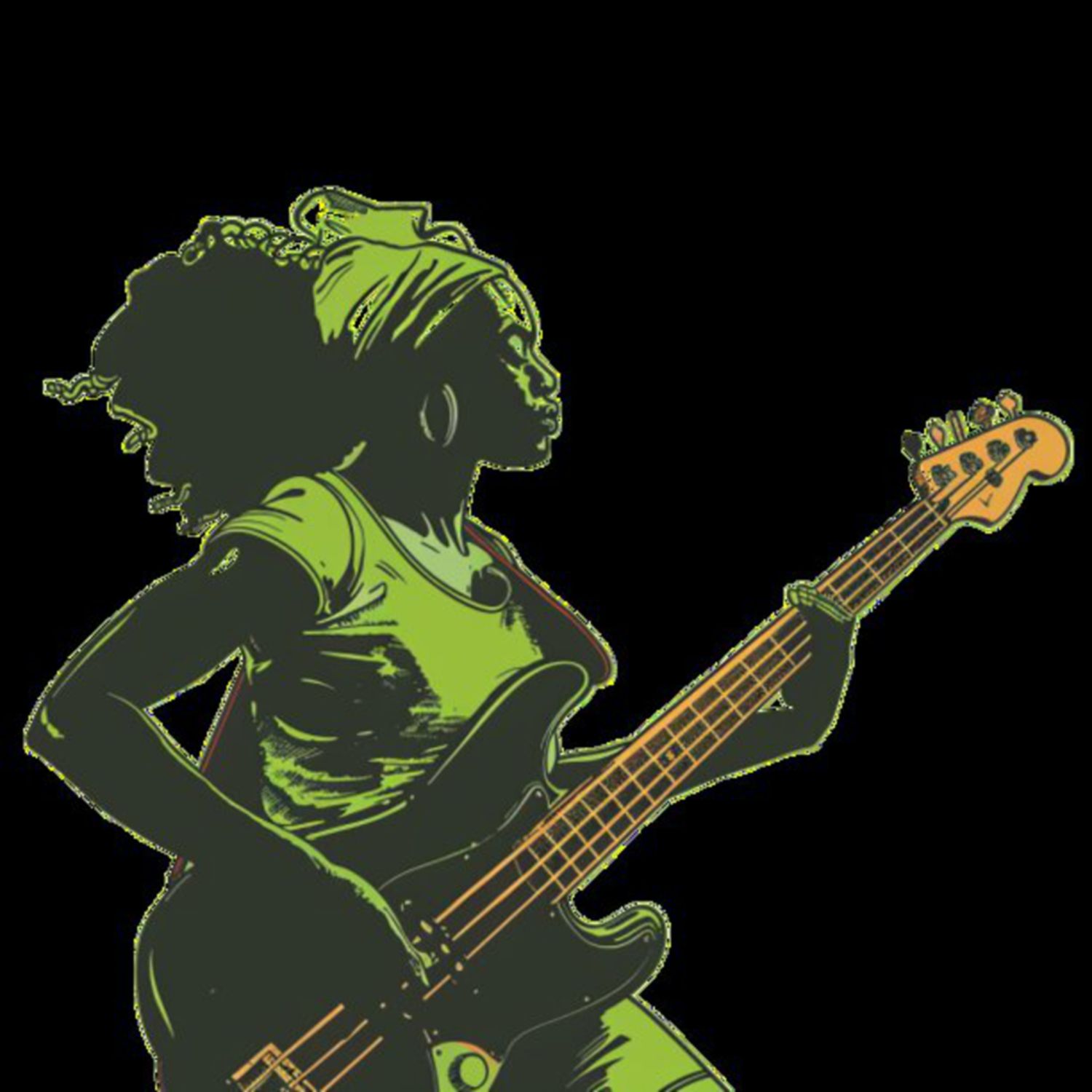 Female Bass Player in Green 33