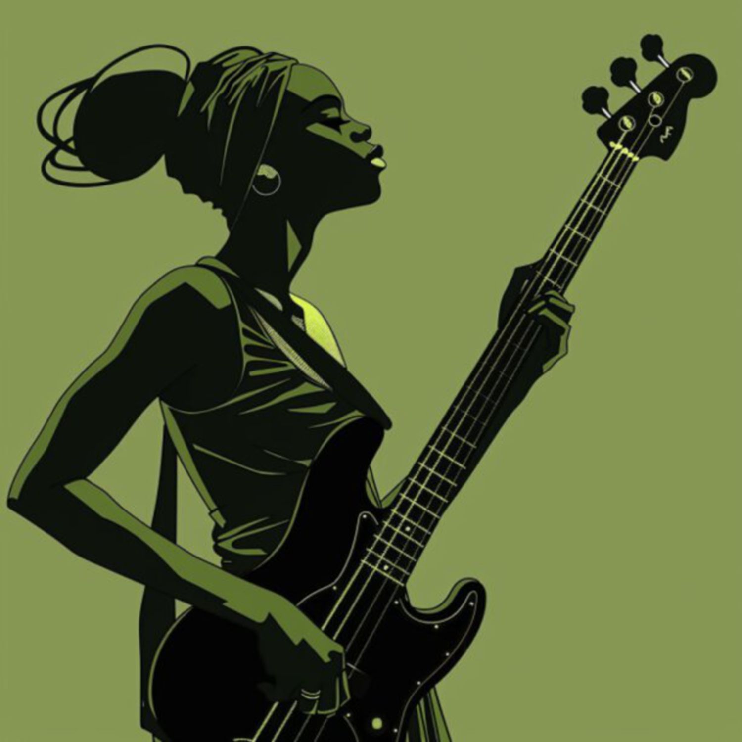 Female Bass Player in Green 34