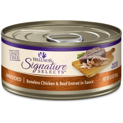 Wellness CORE Signature Selects Grain Free Canned Cat Food, Shredded Chicken &amp; Beef Entree in Sauce