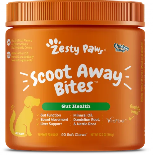 Zesty Paws Anal Gland Health Scoot Away Bites for Digestive &amp; Immune Support Chicken Soft Chews for Dogs