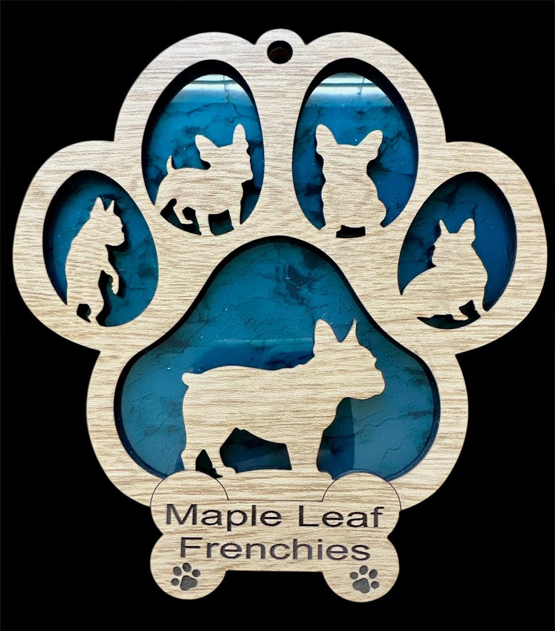Wooden Sun Catcher Maple Leaf Frenchie's (Custom Order)