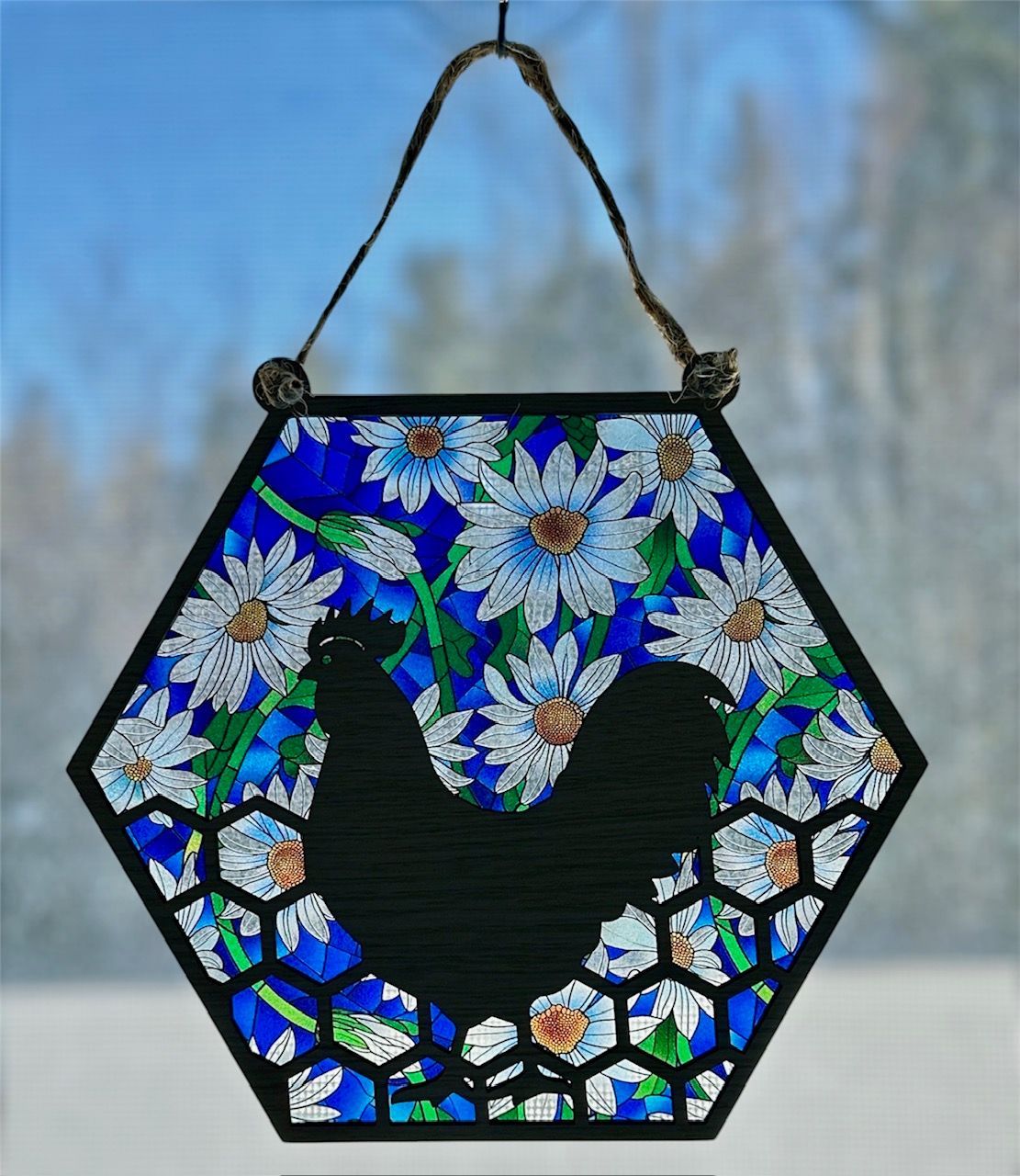 Wooden Sun Catcher Chicken and Wire (Custom Order)