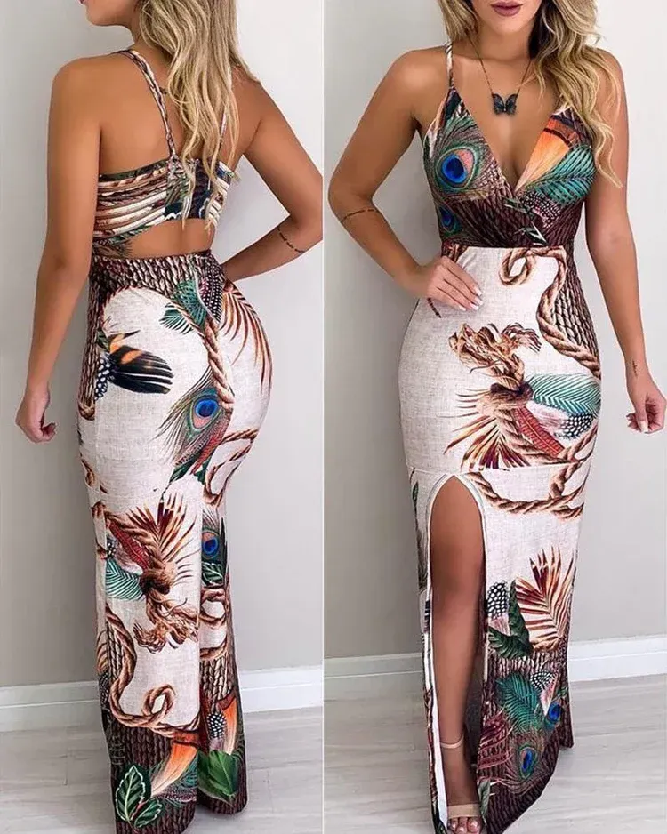 Fashion Sexy V-Neck Sling Floral Dress