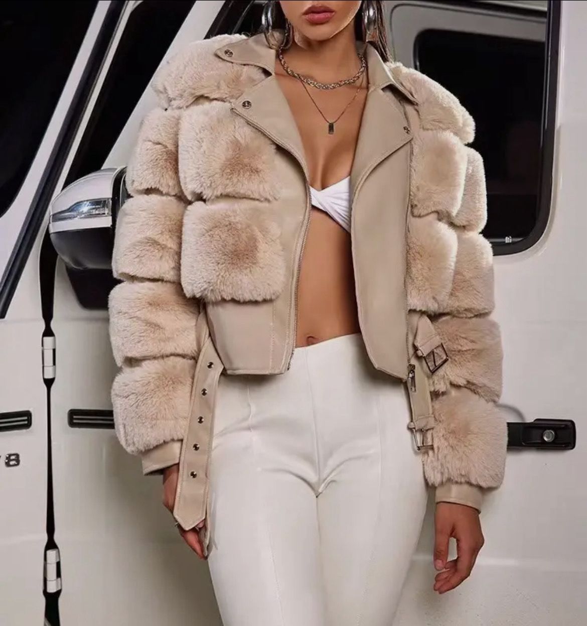 Faux Fur &amp; Leather Coat