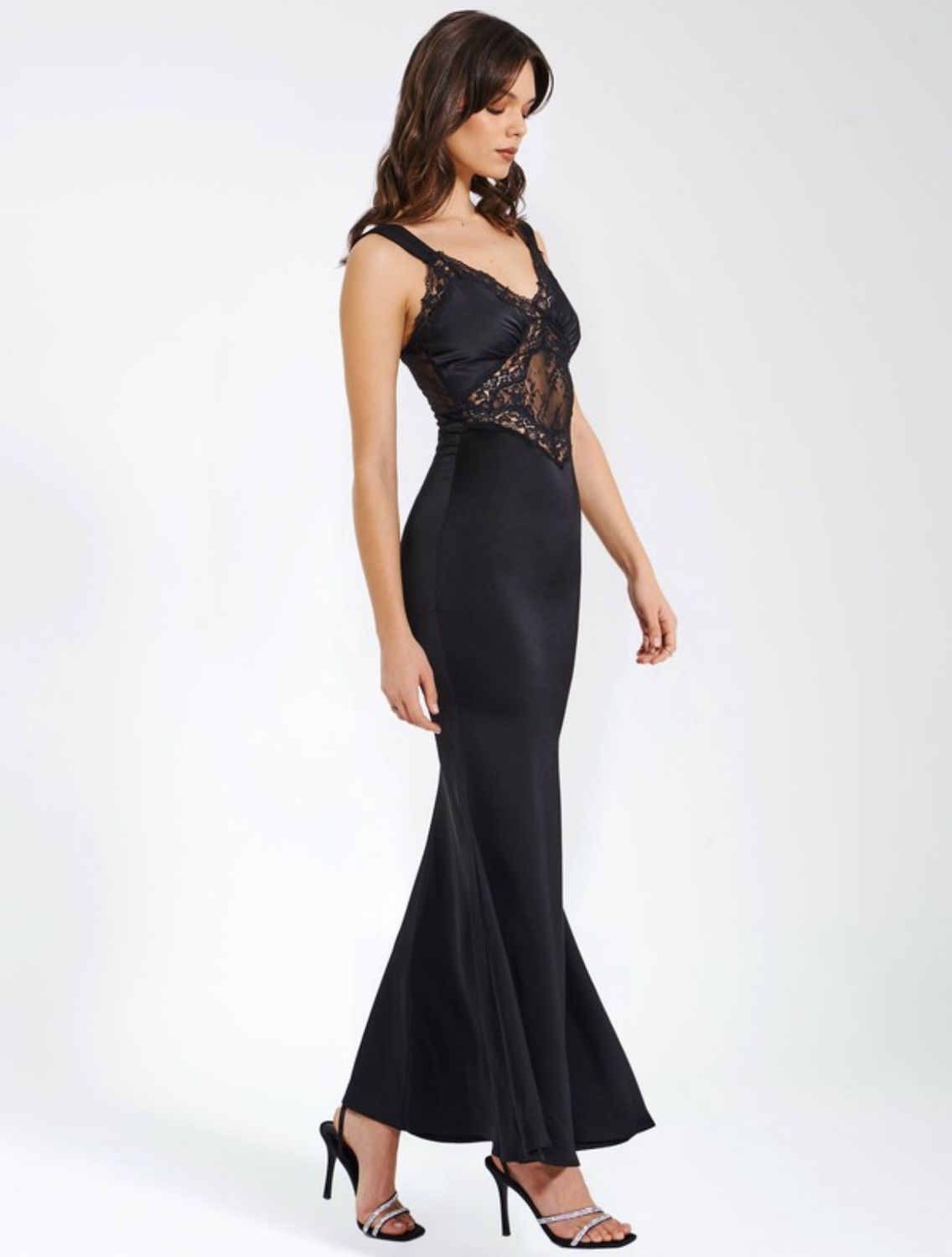 Black Satin and Lace Maxi Dress