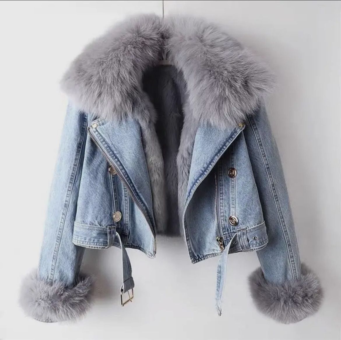 Detachable Faux Fur Lining Denim Jacket