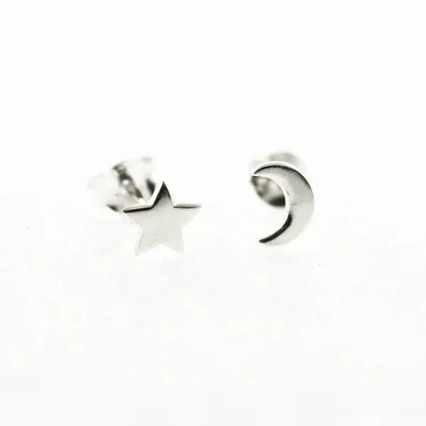 Silver Girl Moon & Stars Earrings Silver