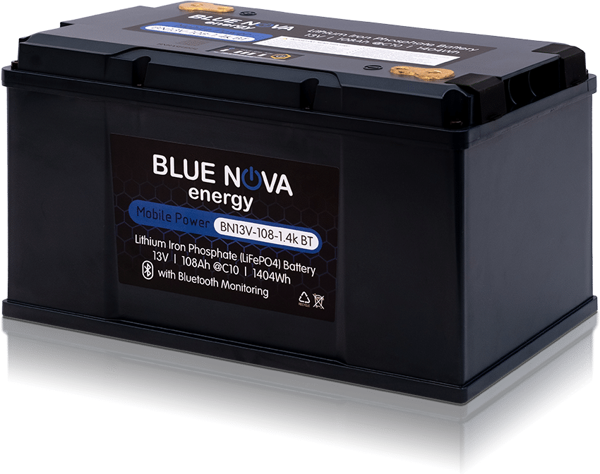 Blue Nova 108Ah 13V Bluetooth 1.4KWh BT Lithium iron phosphate battery - BMS Bluetooth