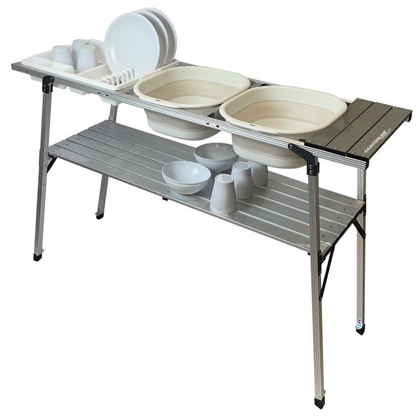 Multiuse Fold Flat Aluminium Double Wash-up Stand or Table