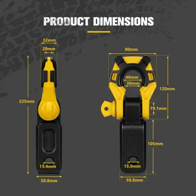 Bunker Indust 2&quot; Recovery Hitch Receiver 4.75T With 3/4&quot; D-Ring Bow Shackle