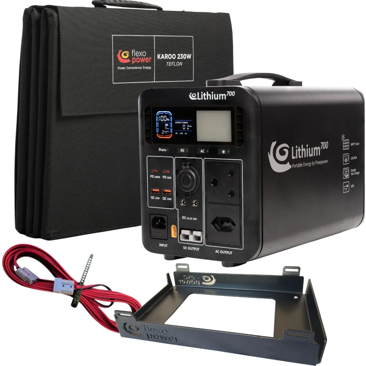 Flexopower Lithium700-Sb50 Power Station &amp; Karoo230w Solar Combo