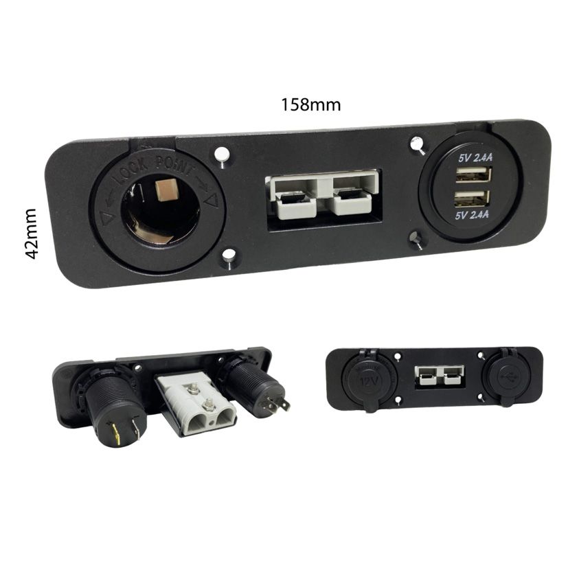 Lumeno Square Connector Panel with 12V Cigarette Lighter Socket &amp; Dual 2.4A USB Socket