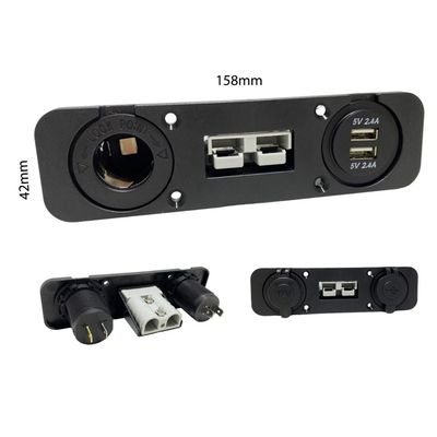Lumeno Square Connector Panel with 12V Cigarette Lighter Socket &amp; Dual 2.4A USB Socket