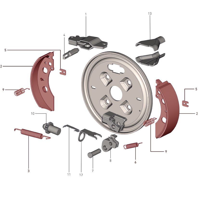 Brake Assembly Hub Spares - 230mm AL-KO, Select Your Part: 230mm Brake Shoe Set C/W Spring Kit Generic