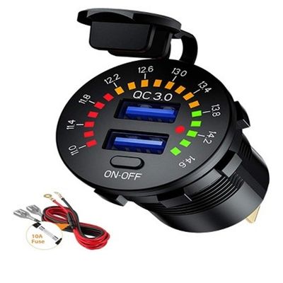 Lumeno Dual QC3 USB Charger With Volt Meter and Switch