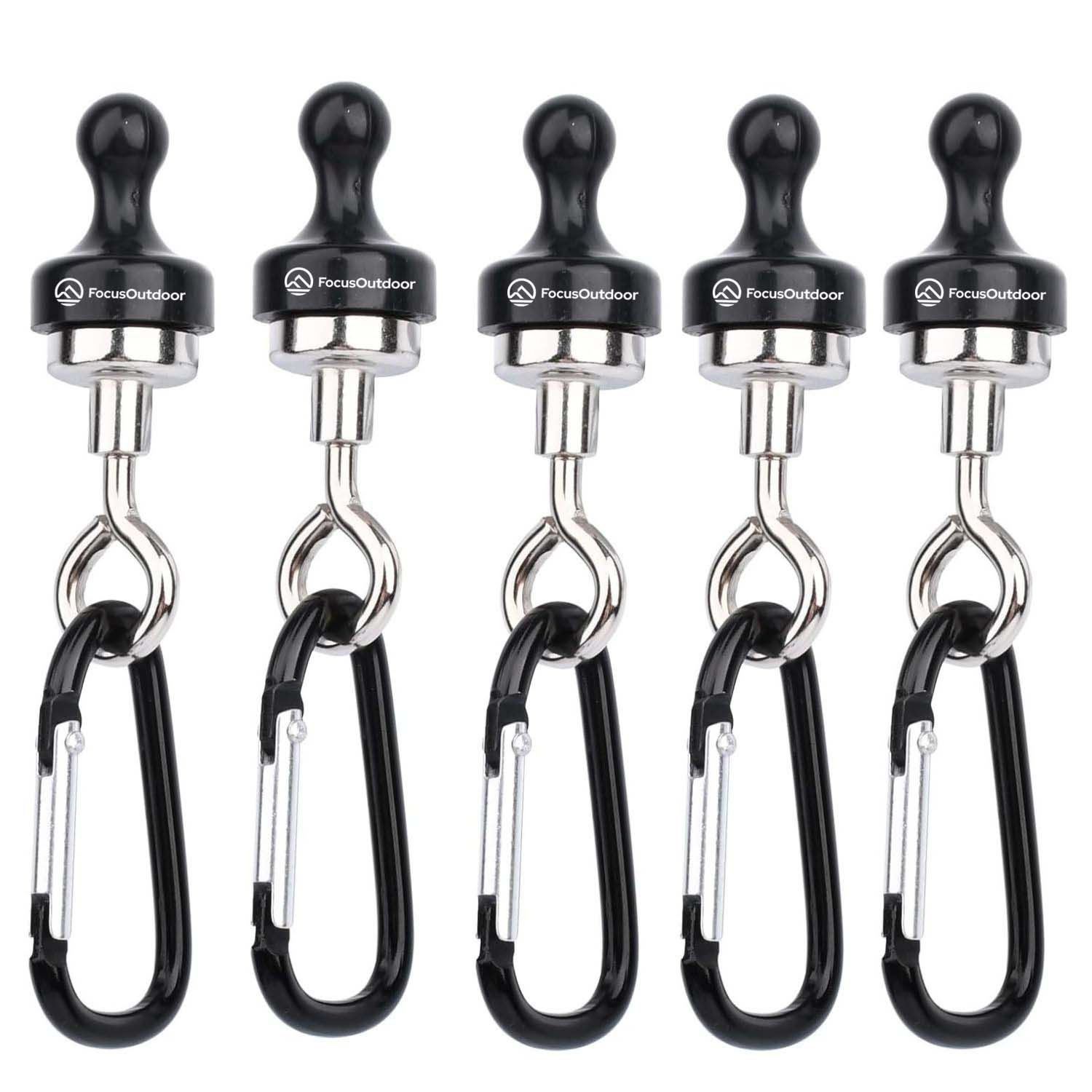FocusOutdoor Magnetic Camping Hook Hangers with Carabiner Clip- Set of 5