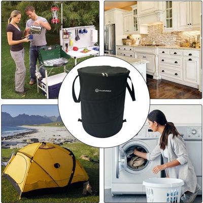 FocusOutdoor® Pop-Up Folding Garbage Bin with Lid - 600D Oxford Cloth