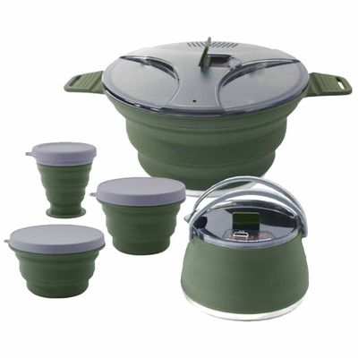 FocusOutdoor® Foldable Camping Cookware – 5-Piece Collapsible Silicone Set