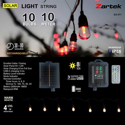 Rechargeable Solar Festoon Light String – 10m