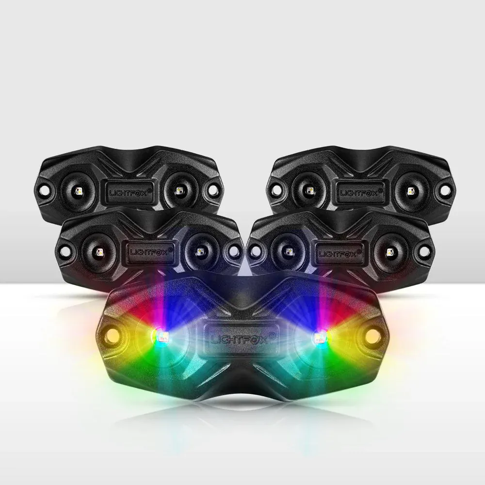 Lightfox RGBW LED Rock Lights – 4 Pack | Bluetooth Controlled | IP68
