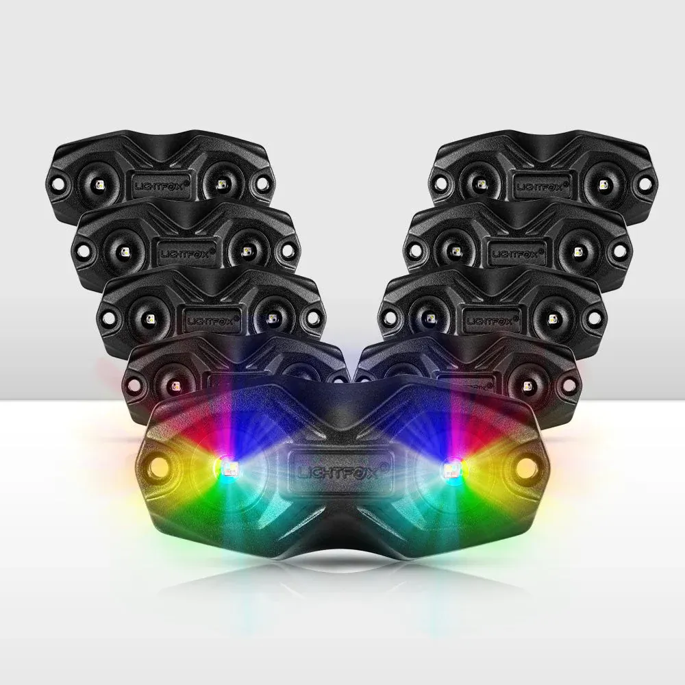 ​Lightfox RGBW LED Rock Lights – 8 Pack | Bluetooth Controlled | IP68
