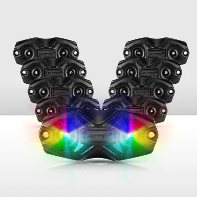 ​Lightfox RGBW LED Rock Lights – 8 Pack | Bluetooth Controlled | IP68