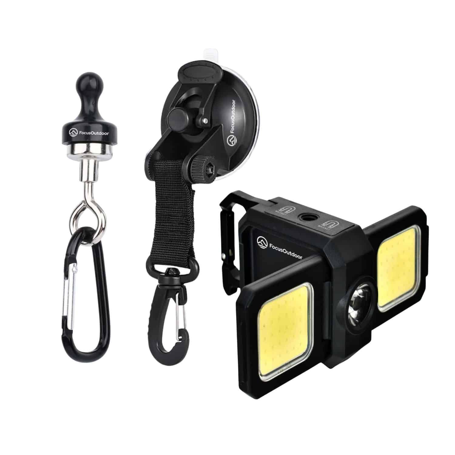FocusOutdoor® 800 Lumen Rechargeable Magnetic COB Flashlight with Magnetic &amp; Suction Hooks