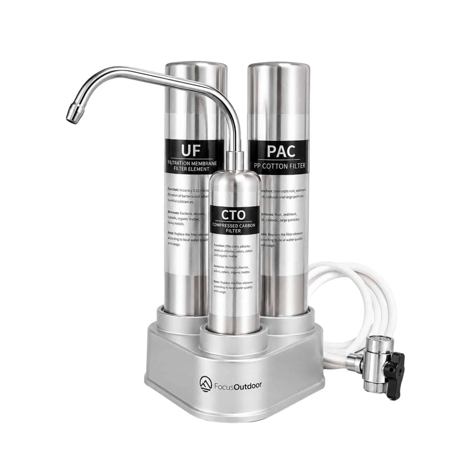 FocusOutdoor® 3-Stage Countertop UF Water Filter System