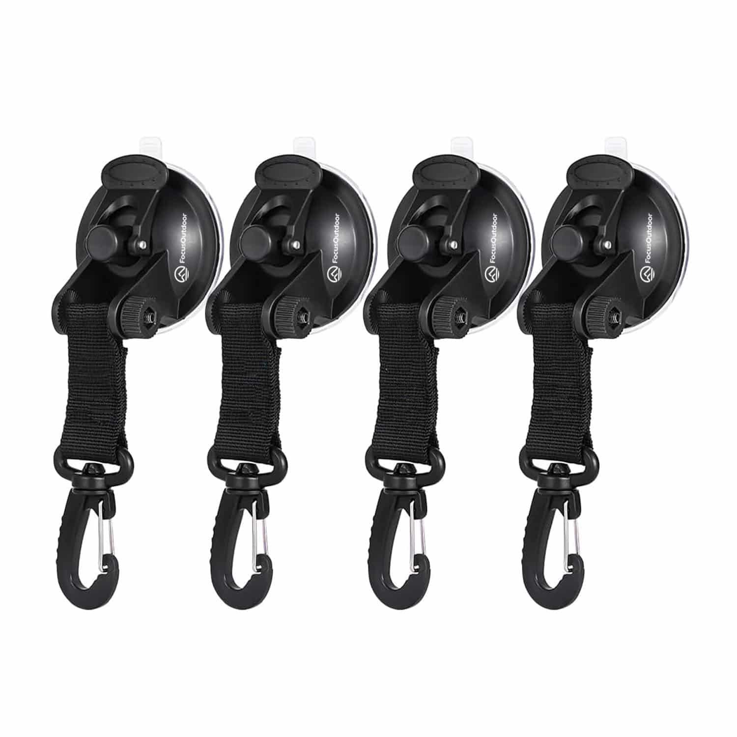 FocusOutdoor® Heavy-Duty Suction Cup Hooks with Clamps – Set of 4