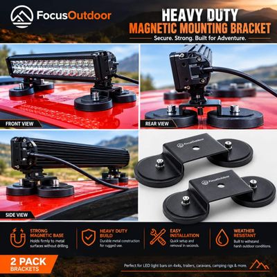 FocusOutdoor® Magnetic LED Light Bar Mounting Brackets – 2-Pack