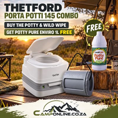 Thetford Porta Potti 145 &amp; Wild Wipe Combo – Free Potty Pure Enviro 1L