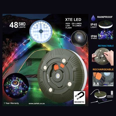 Zartek Rechargeable Camping Light with 20m Colour String Lights