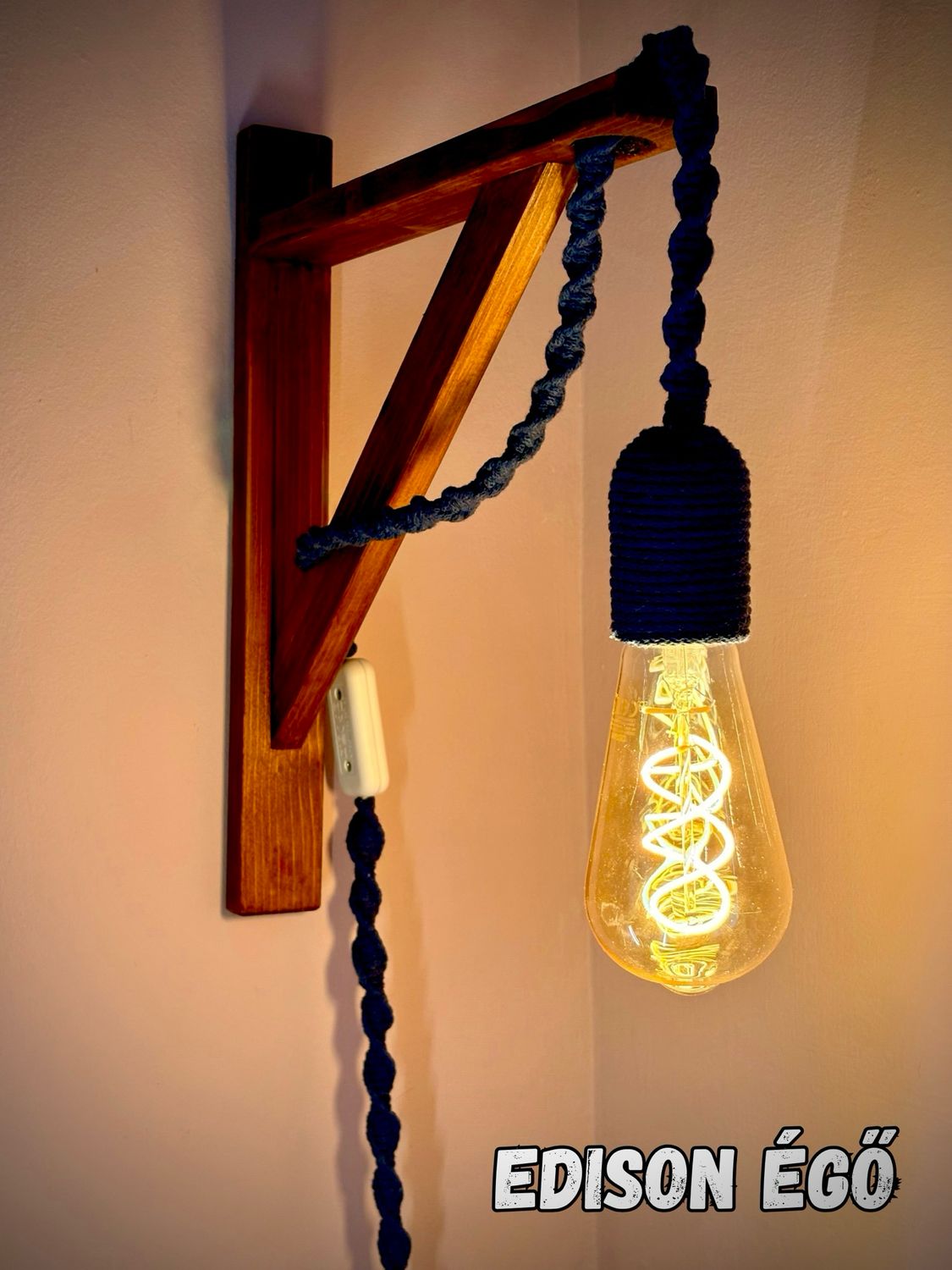 Vintage Falilámpa Edison Izzóval