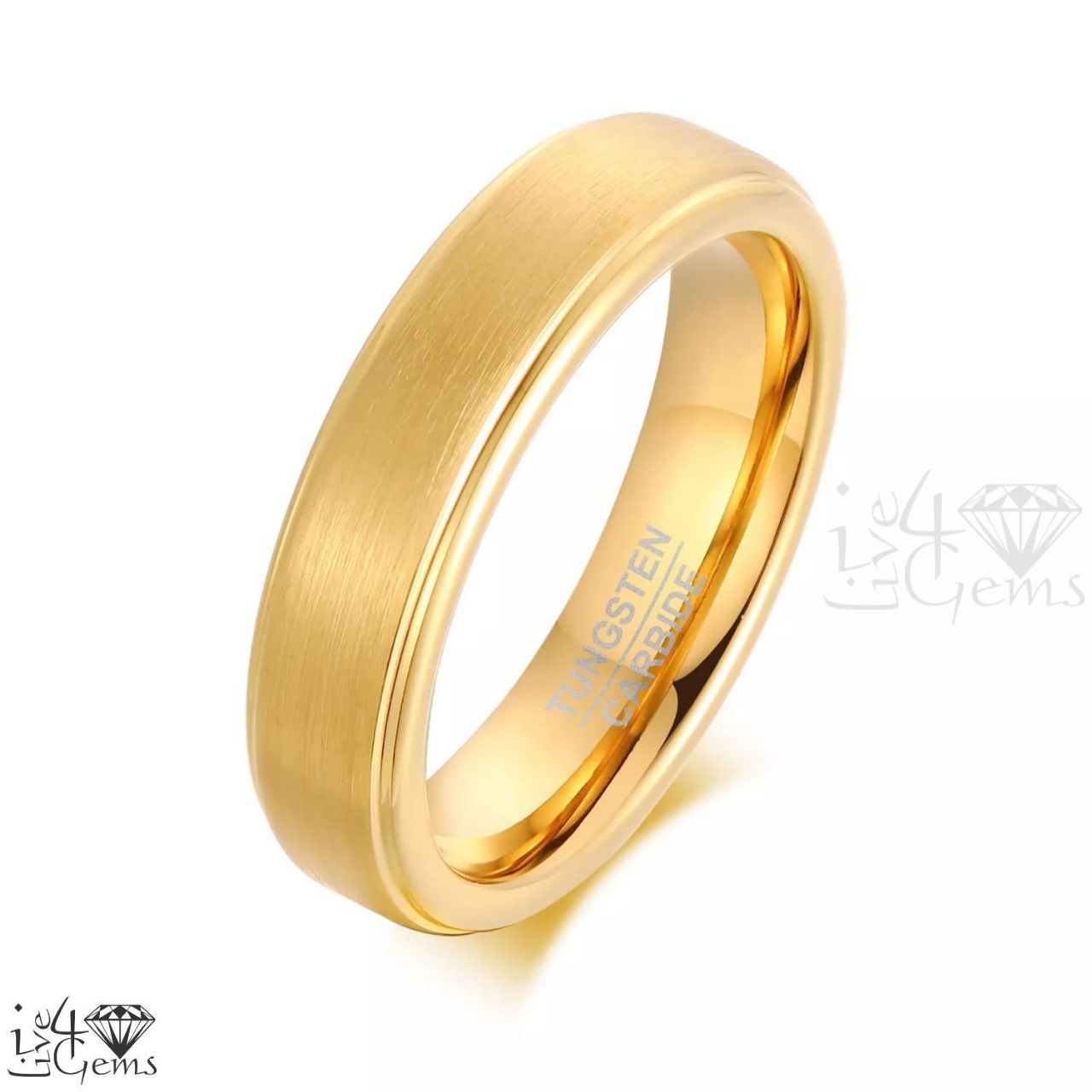 Tungsten Carbide 4mm Gold Matte Stripe Band 6mm